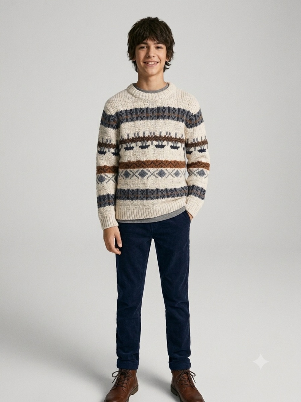 Zara Kids 
 Fair Isle Wool blend Knit Sweater - Casual Cozy Crewneck